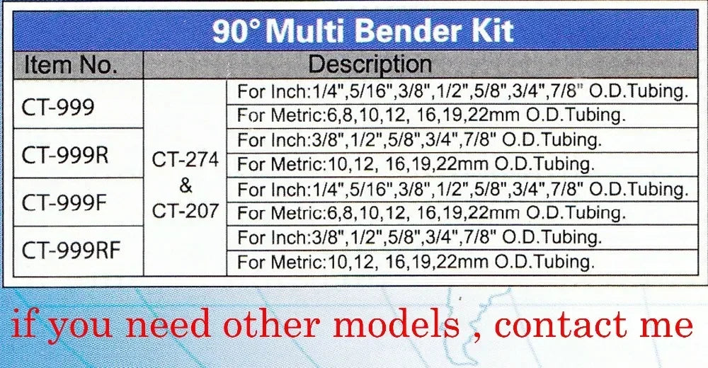 CT-999RF Multi Bender Kit | 90° Brass Pipe Tube Bender 22mm Refrigeration Repair Bending product detail image 4