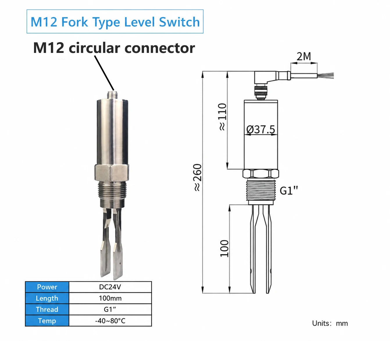 Tuning Fork Level Switch Vibrating Fork Liquid Level Sensor Point Level Detector DC24V product image 14