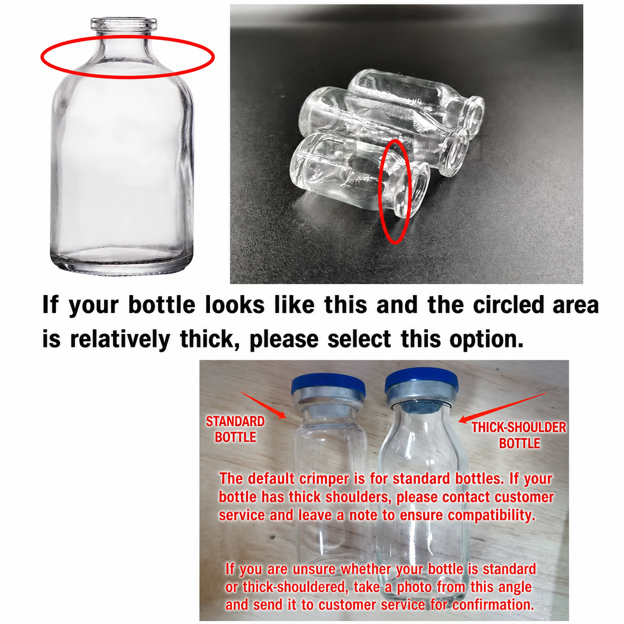 Bottle shoulder guide for choosing a vial cap crimper
