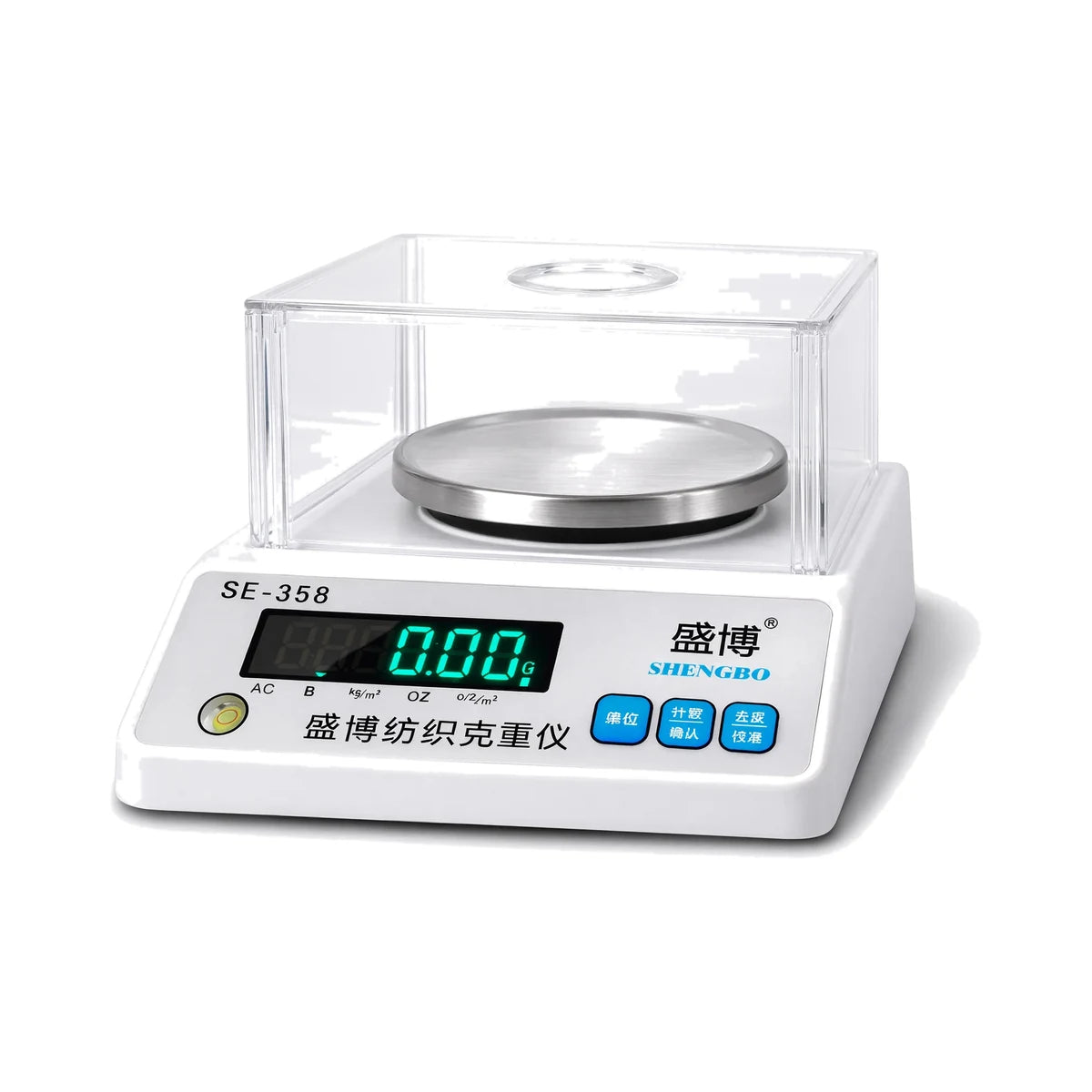 SE-358 1000g x 0.01g digital balance with wind shield on white background