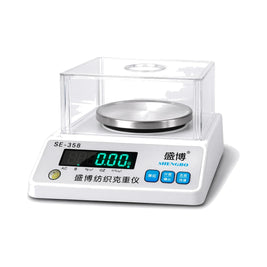 SE-358 1000g x 0.01g digital balance with wind shield on white background