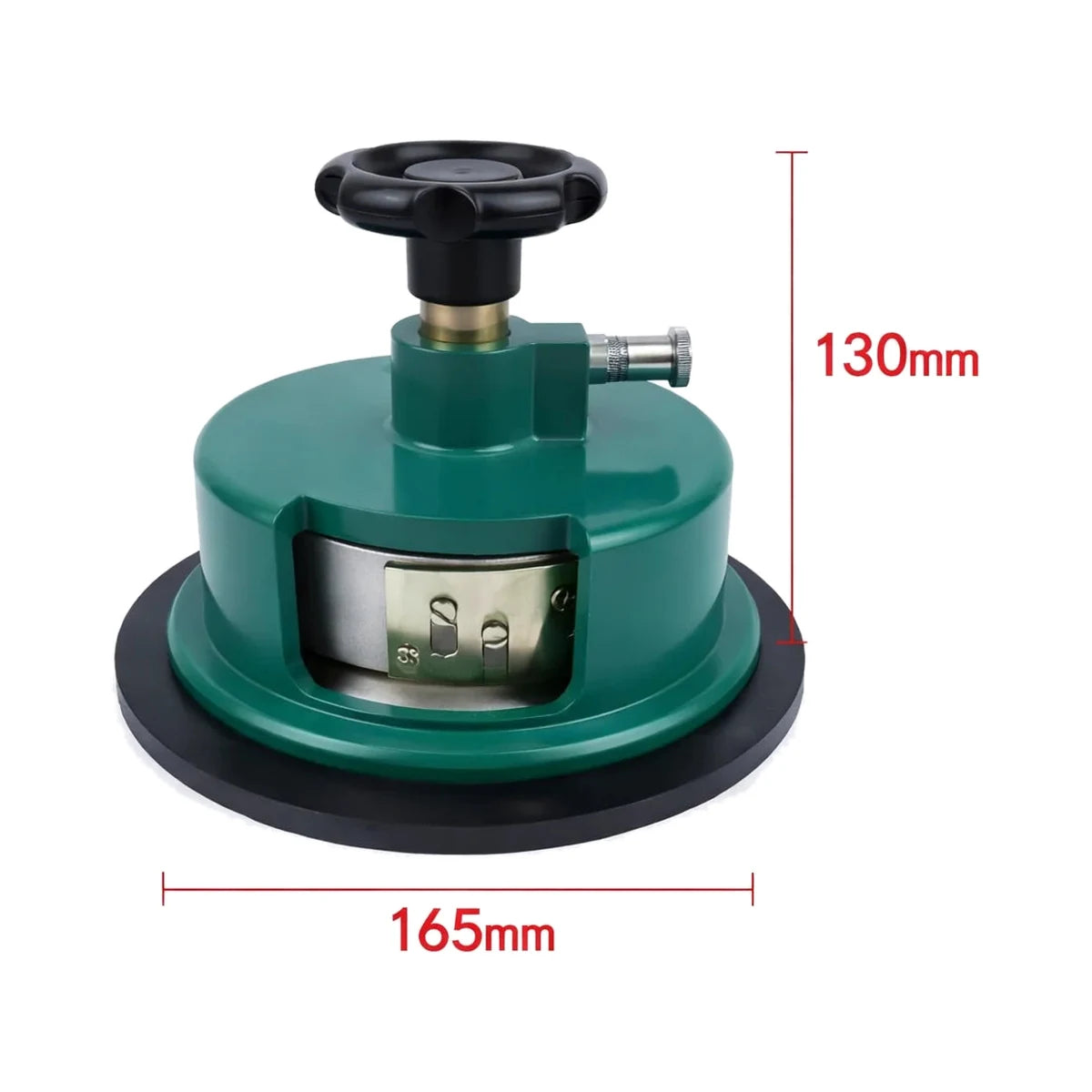 100 cm2 GSM fabric sample cutter showing 165 mm diameter and 130 mm height