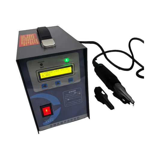 1500W 28kHz handheld ultrasonic plastic spot welder with handpiece on white background