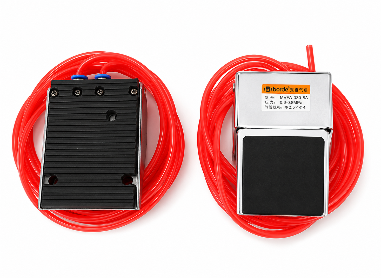MVFA-330-8A foot pedal air switches with red tubing for twin-pen sandblaster