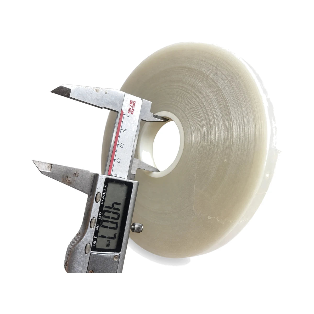40 mm inner diameter measurement on OPP banding tape roll