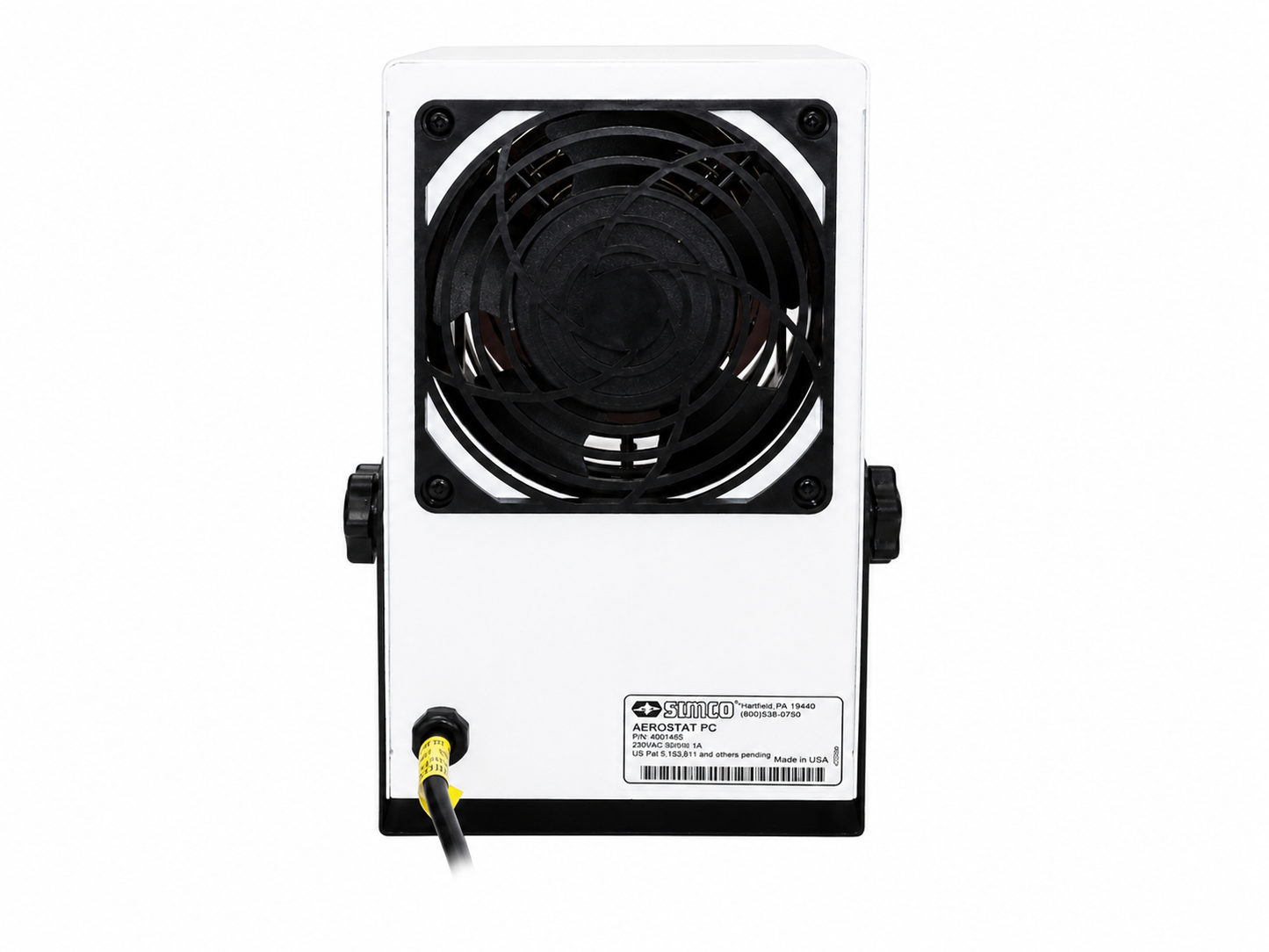 Rear view of SIMCO Aerostat PC ionizer fan with 220VAC label