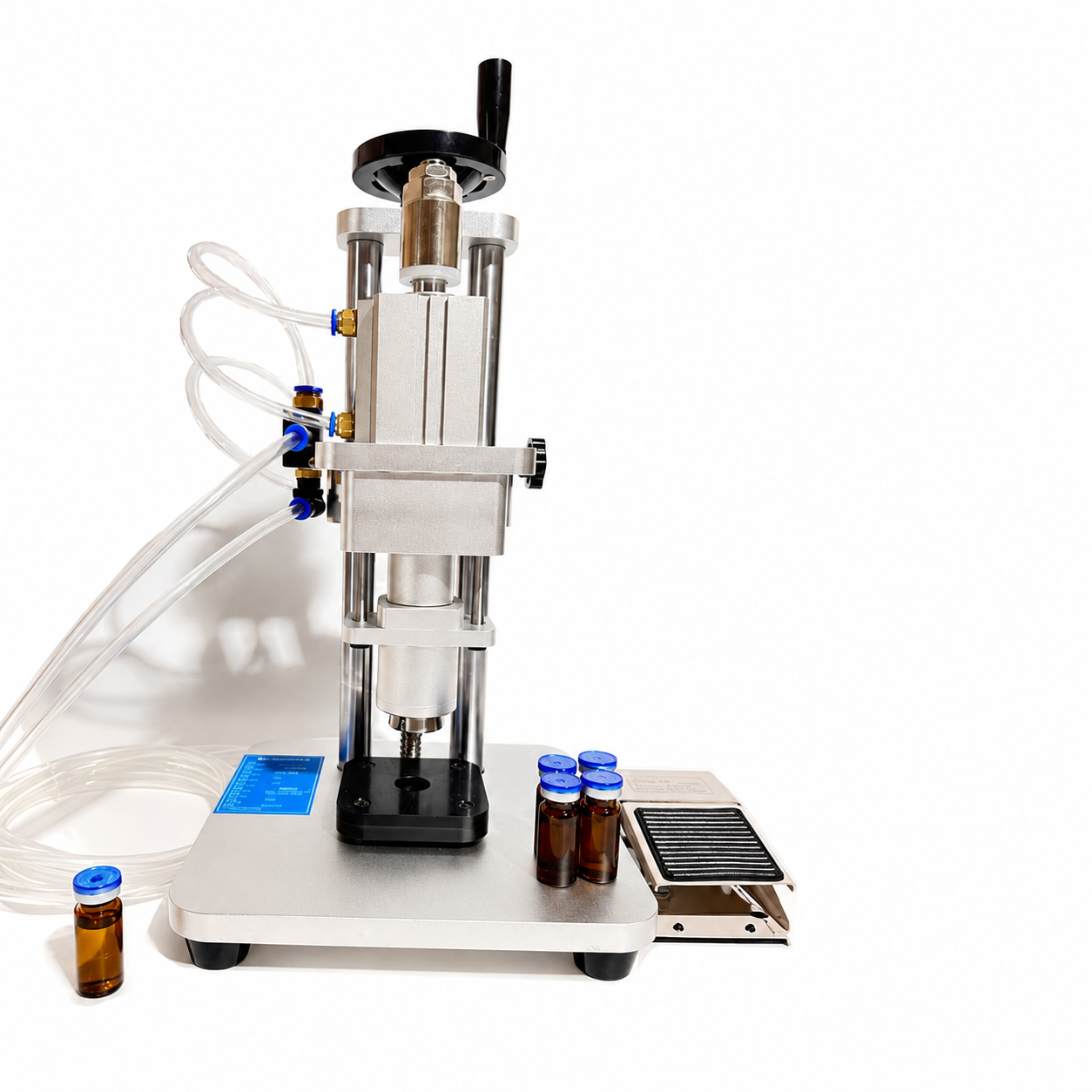 QERS-QD pneumatic vial crimping machine with foot pedal and sample vials