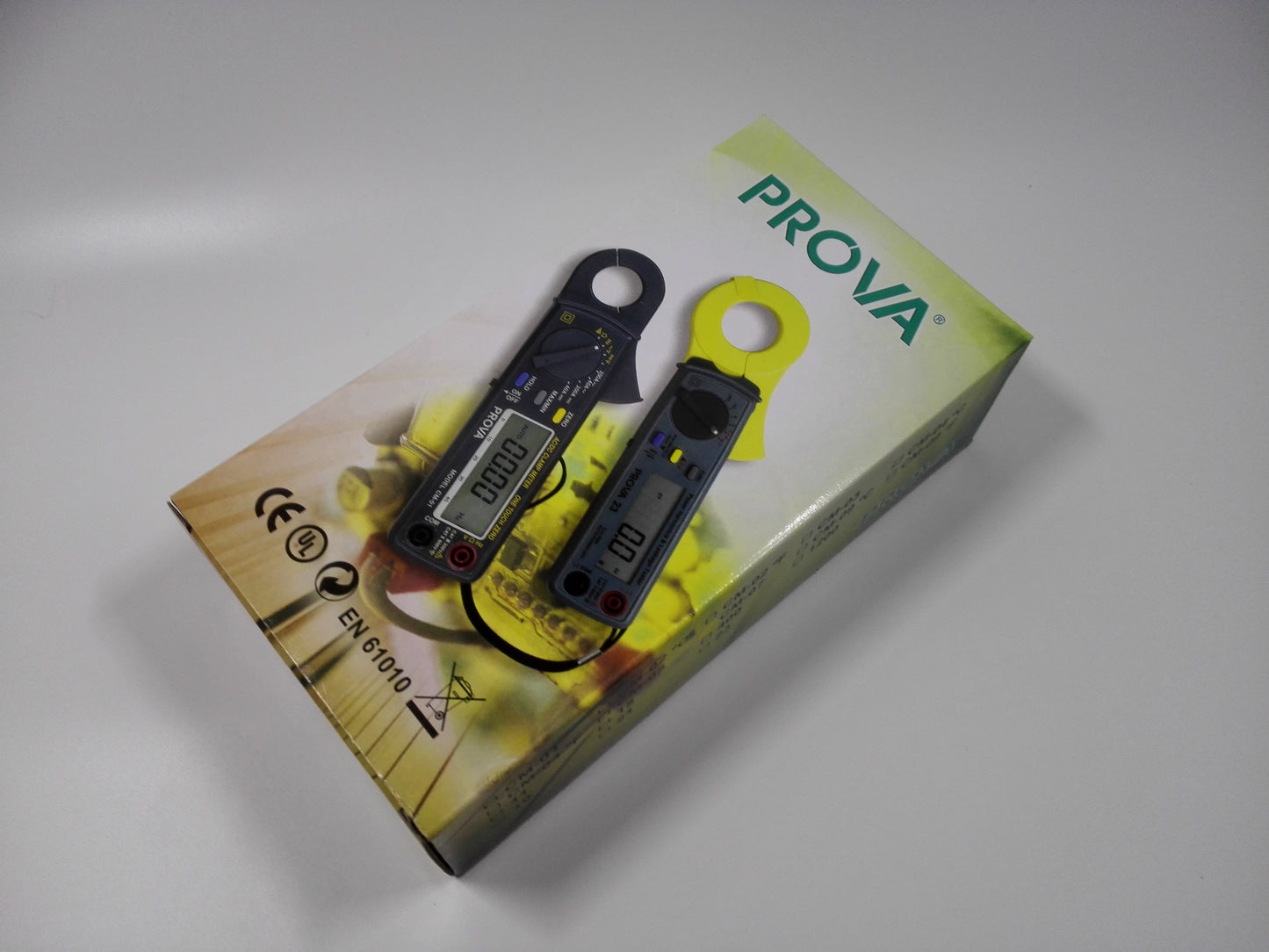PROVA CM-07 clamp meter retail box and front meter view