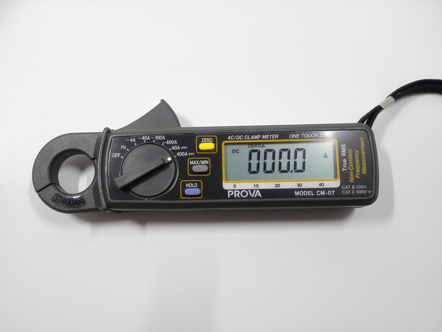 PROVA CM-07 True RMS AC/DC clamp meter front panel with Hold Max Min Zero controls