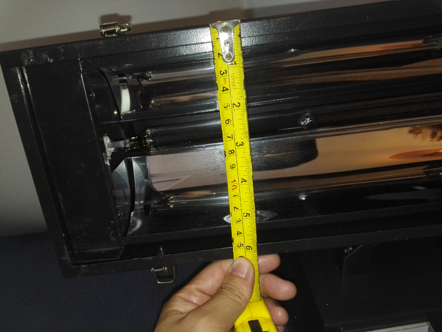 UV curing lamp housing height measurement and mercury lamp detail