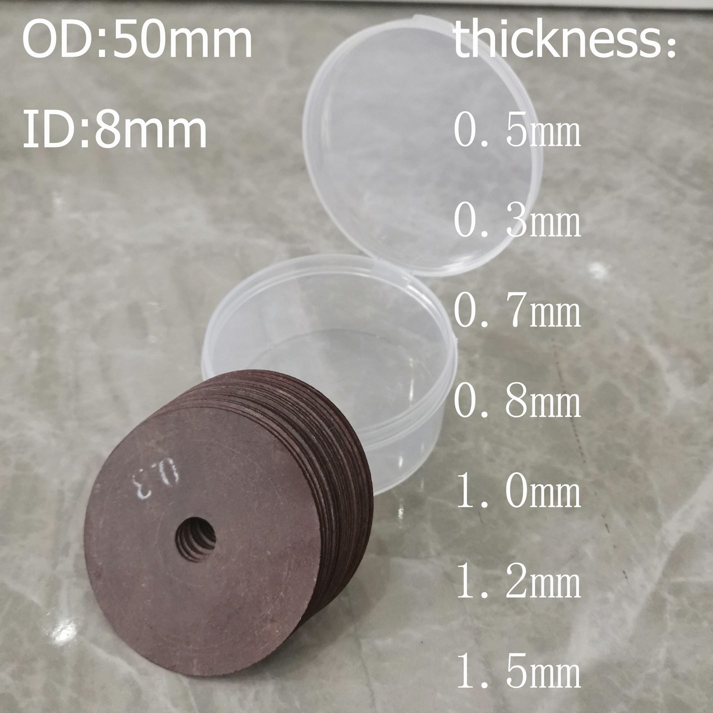 Nick grinder disc thickness options for carton die cutting, 50mm OD 8mm ID
