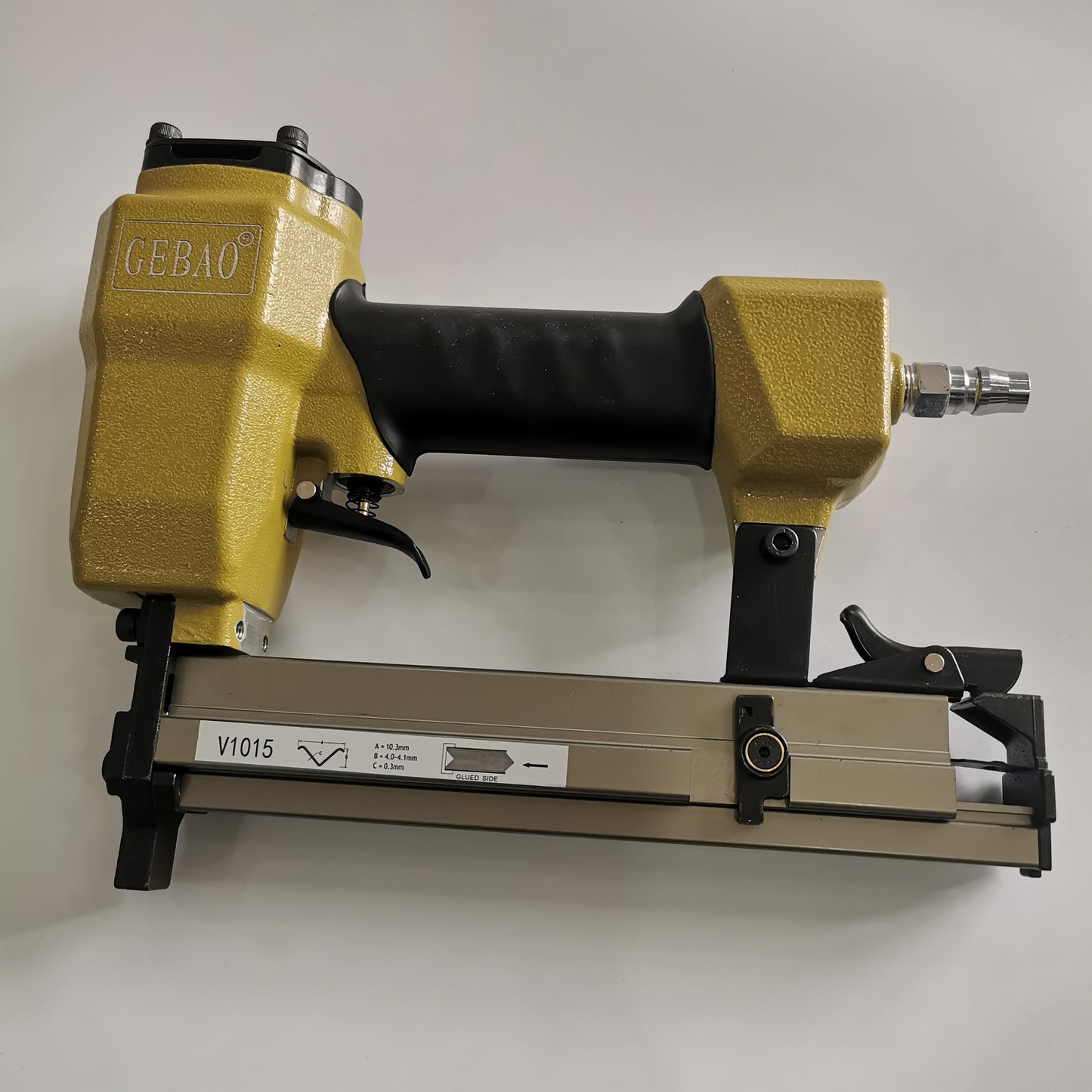 V1015 pneumatic picture frame nailer side view with air connector