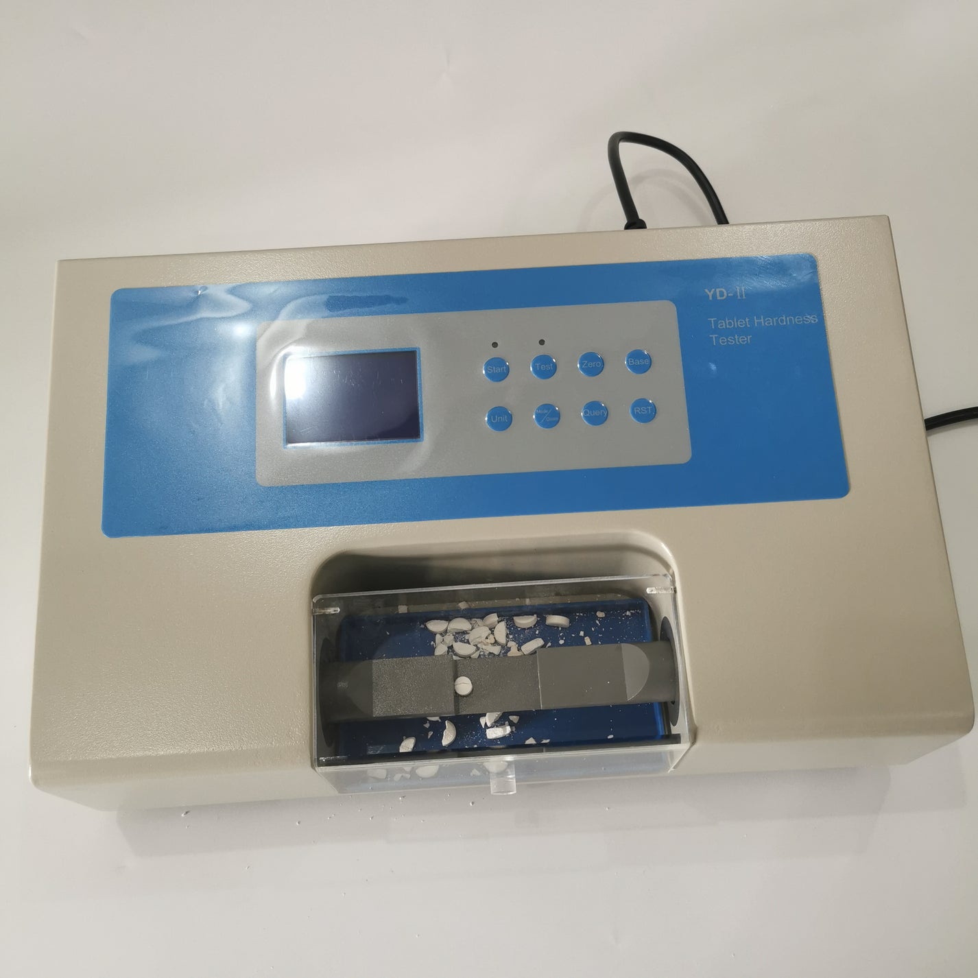 YD-II tablet hardness tester front panel and protected tablet test chamber