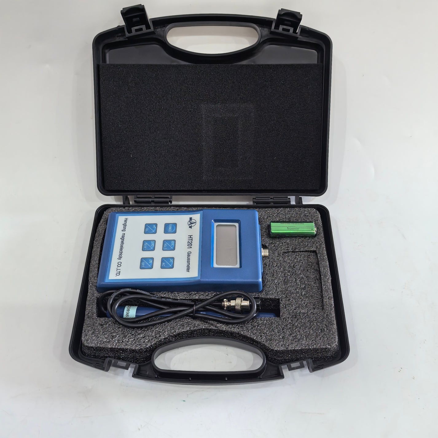 HT201 digital gauss tesla meter kit in carry case with wired probe