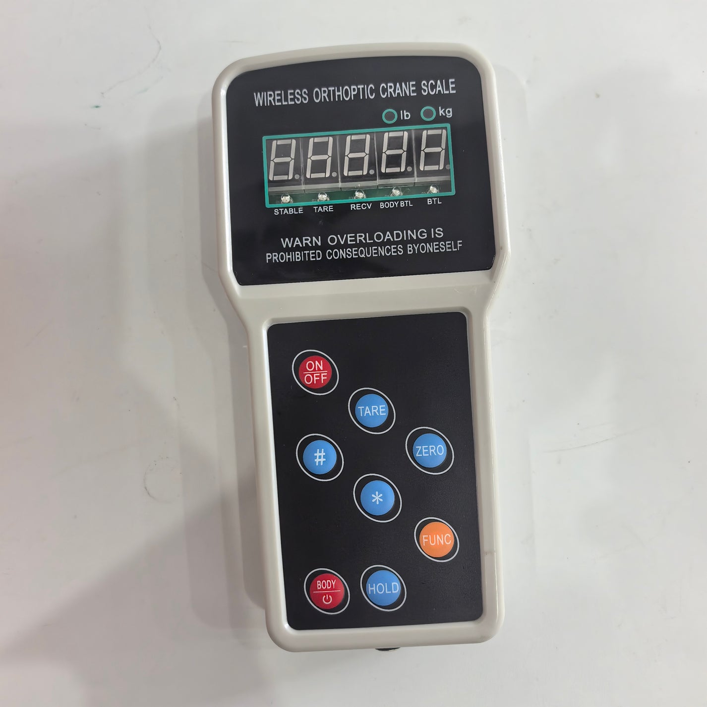 Wireless handheld display controller for 10T OCS hanging crane scale front view