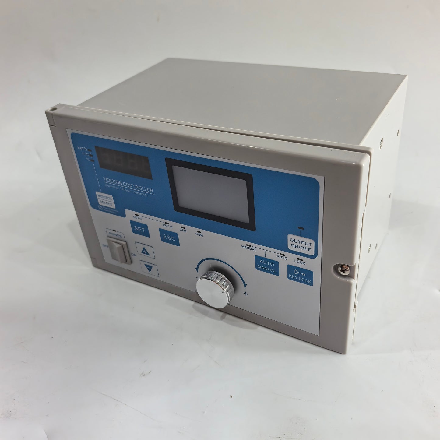 Angled front and side view of the FMF KTC828A automatic web tension controller enclosure