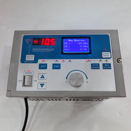 FMF KTC828A automatic web tension controller powered on with LCD monitor and tension display