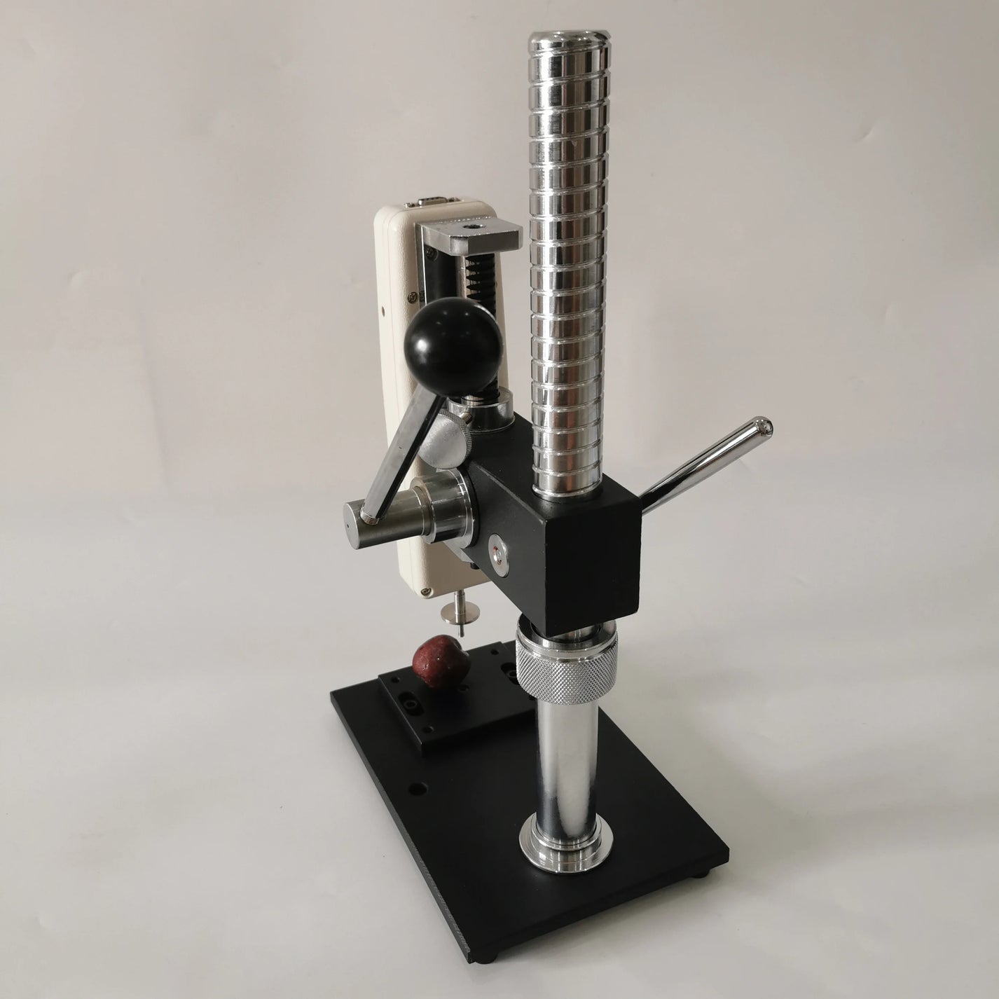 GY-4 fruit penetrometer side view with pressure head and test stand lever