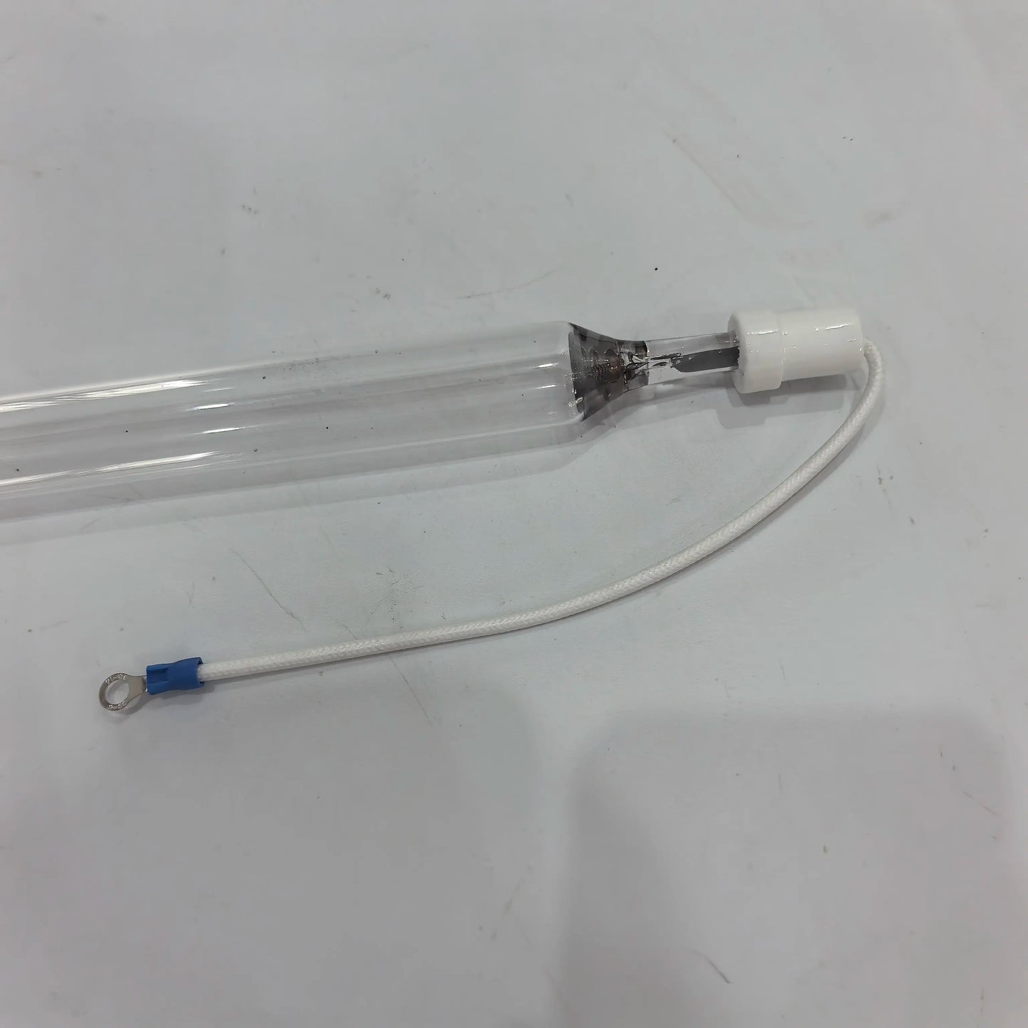 UV curing lamp end terminal detail with white connector lead