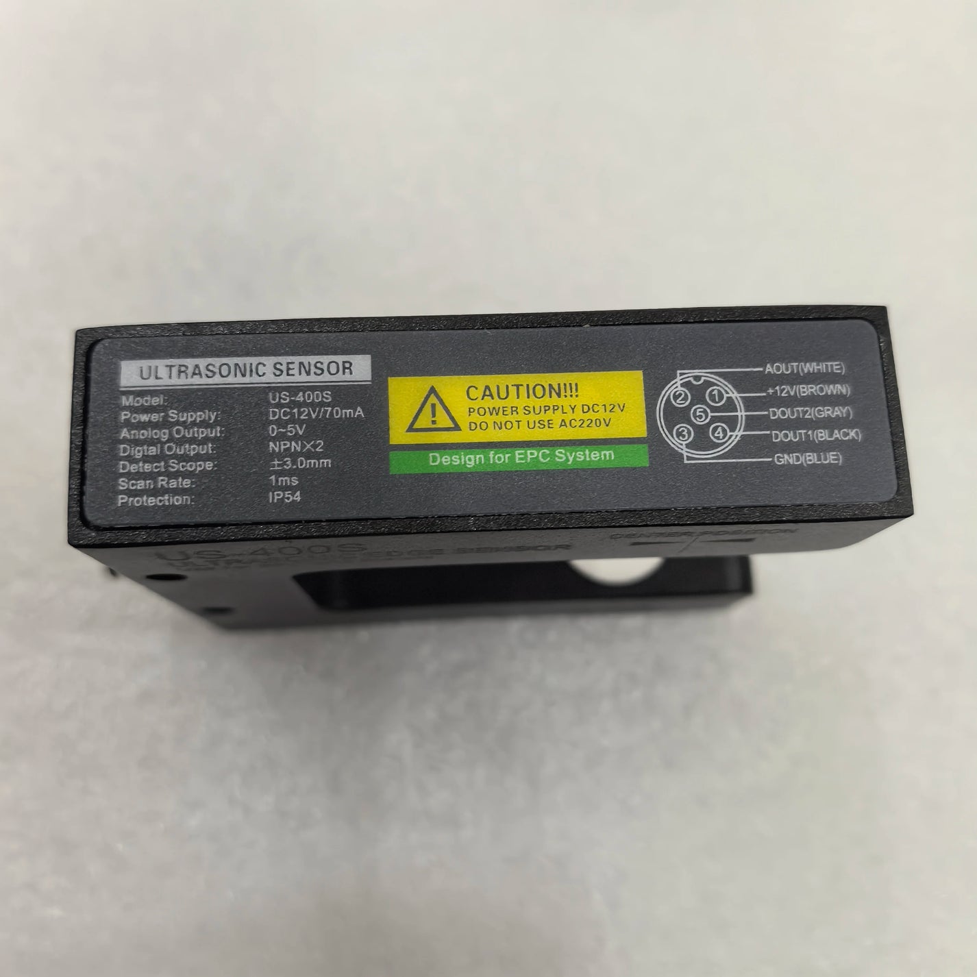 US-400S ultrasonic sensor DC12V 0-5V NPN output wiring label