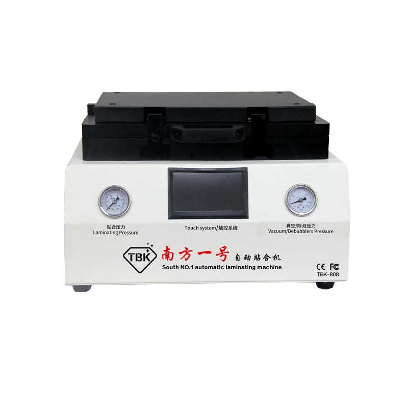Closed OCA LCD vacuum laminating machine front view with touchscreen controls