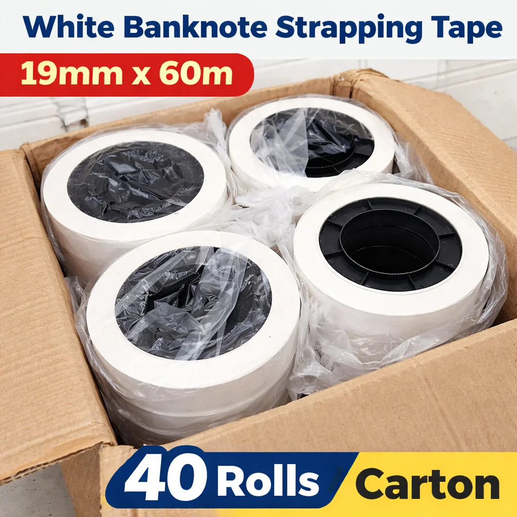 White banknote strapping tape 19mm x 60m kraft paper roll