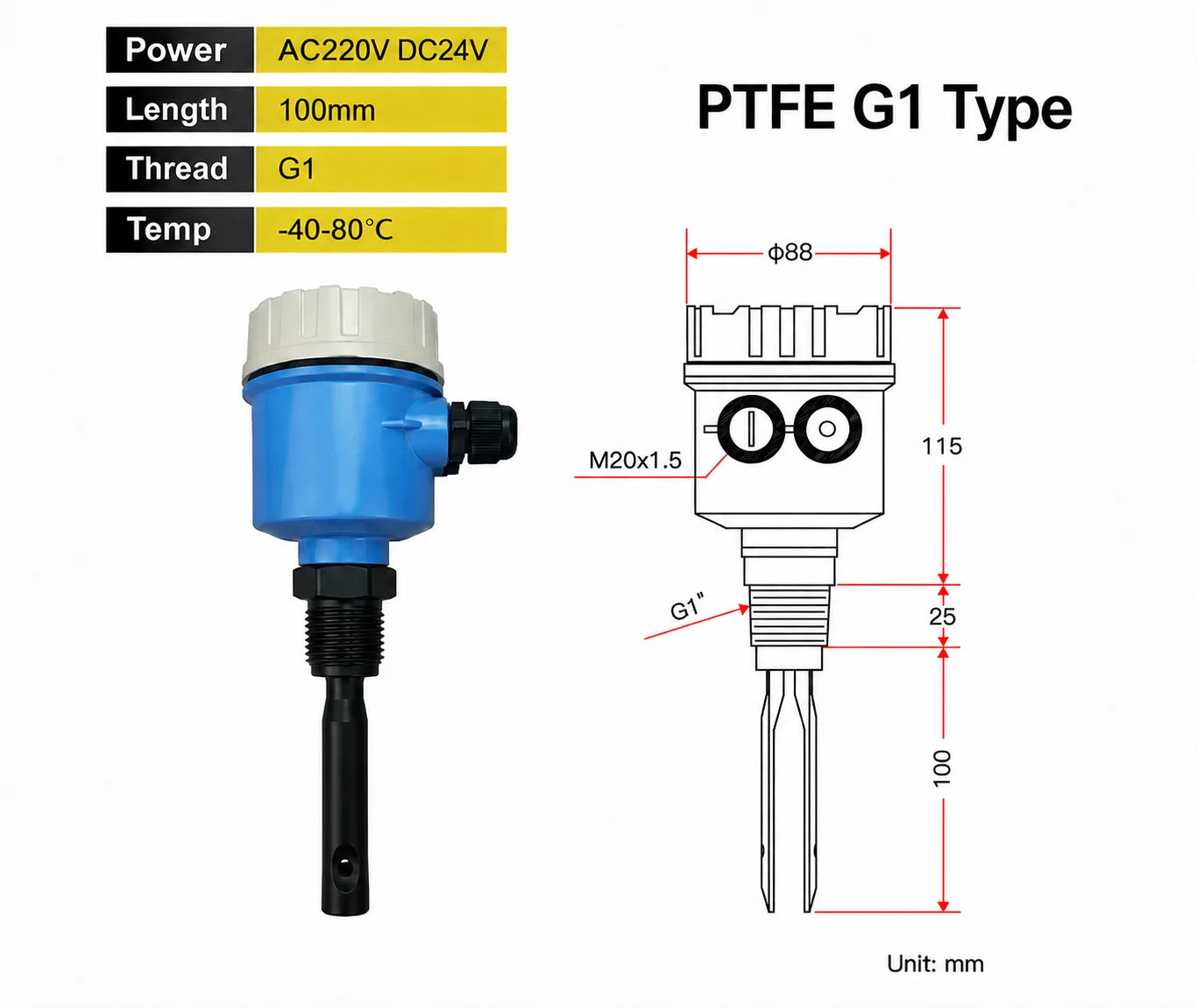 Tuning Fork Level Switch Vibrating Fork Liquid Level Sensor Point Level Detector DC24V product image 9