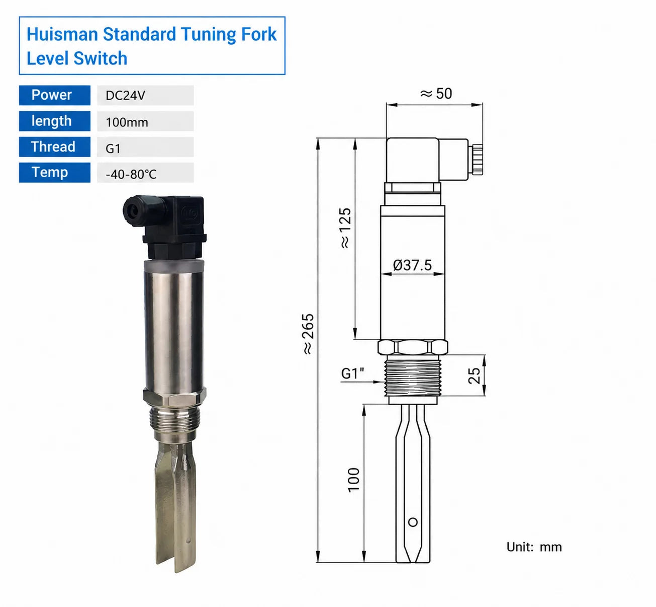 Tuning Fork Level Switch Vibrating Fork Liquid Level Sensor Point Level Detector DC24V product image 13