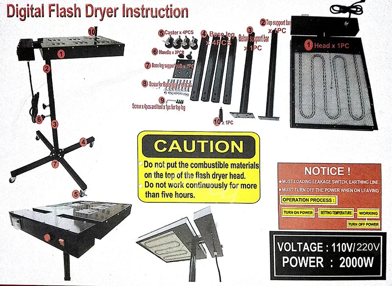 18x18 Screen Printing Flash Dryer, 110V/220V 2000W T-Shirt Curing Dryer product image 6