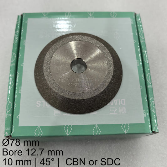 78mm 45 degree CBN SDC grinding wheel 12.7mm arbor main view