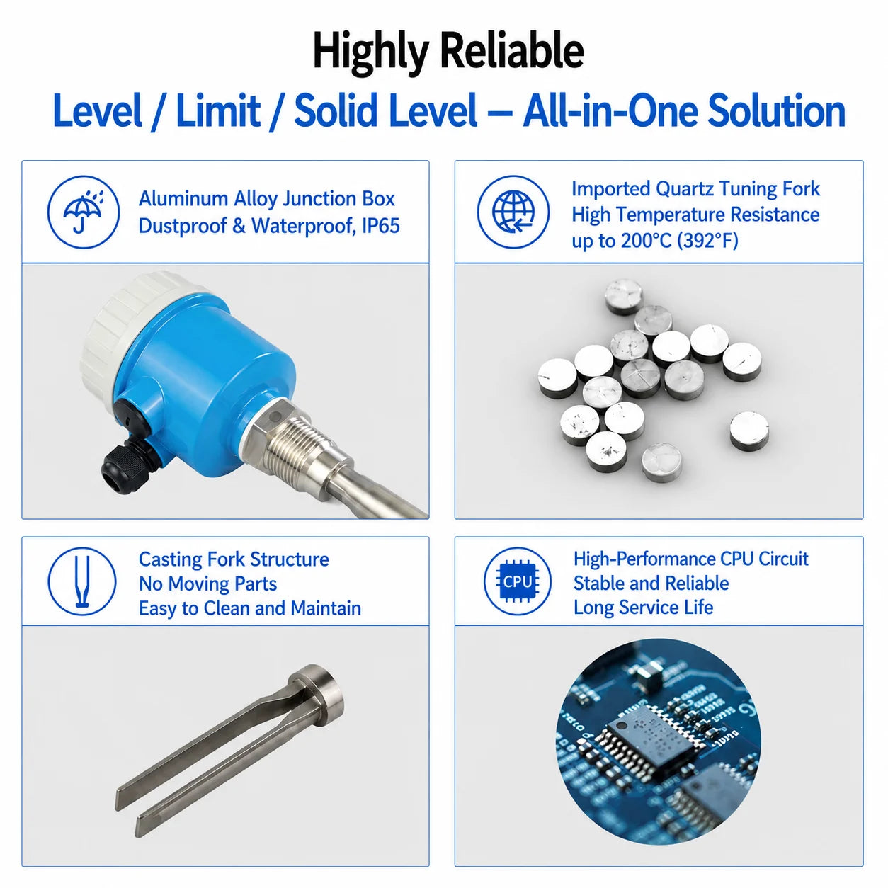 Tuning Fork Level Switch Vibrating Fork Liquid Level Sensor Point Level Detector DC24V product image 4