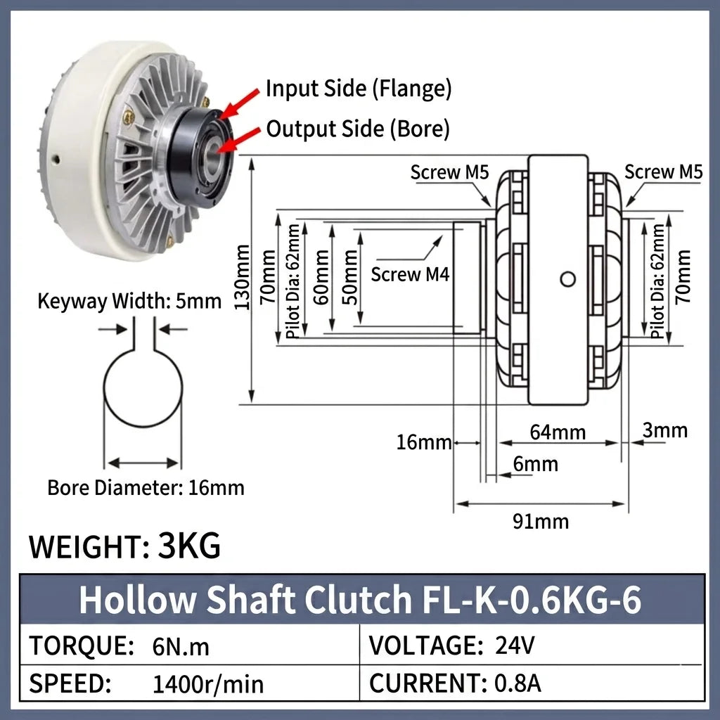 DC24V Magnetic Powder Clutch Hollow Shaft 6Nm 12Nm 25Nm for Tension Control Winding Printing product image 6