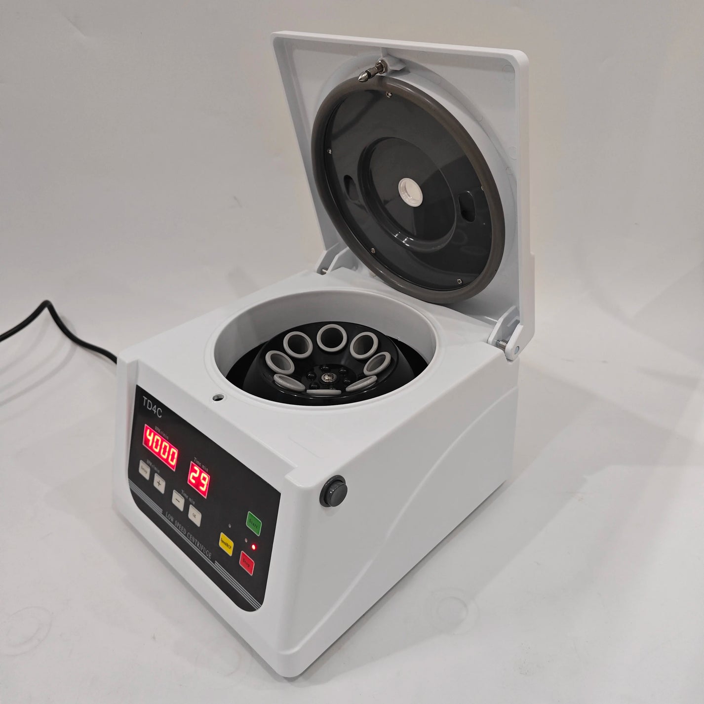 TD4C benchtop laboratory centrifuge with open lid and eight position rotor