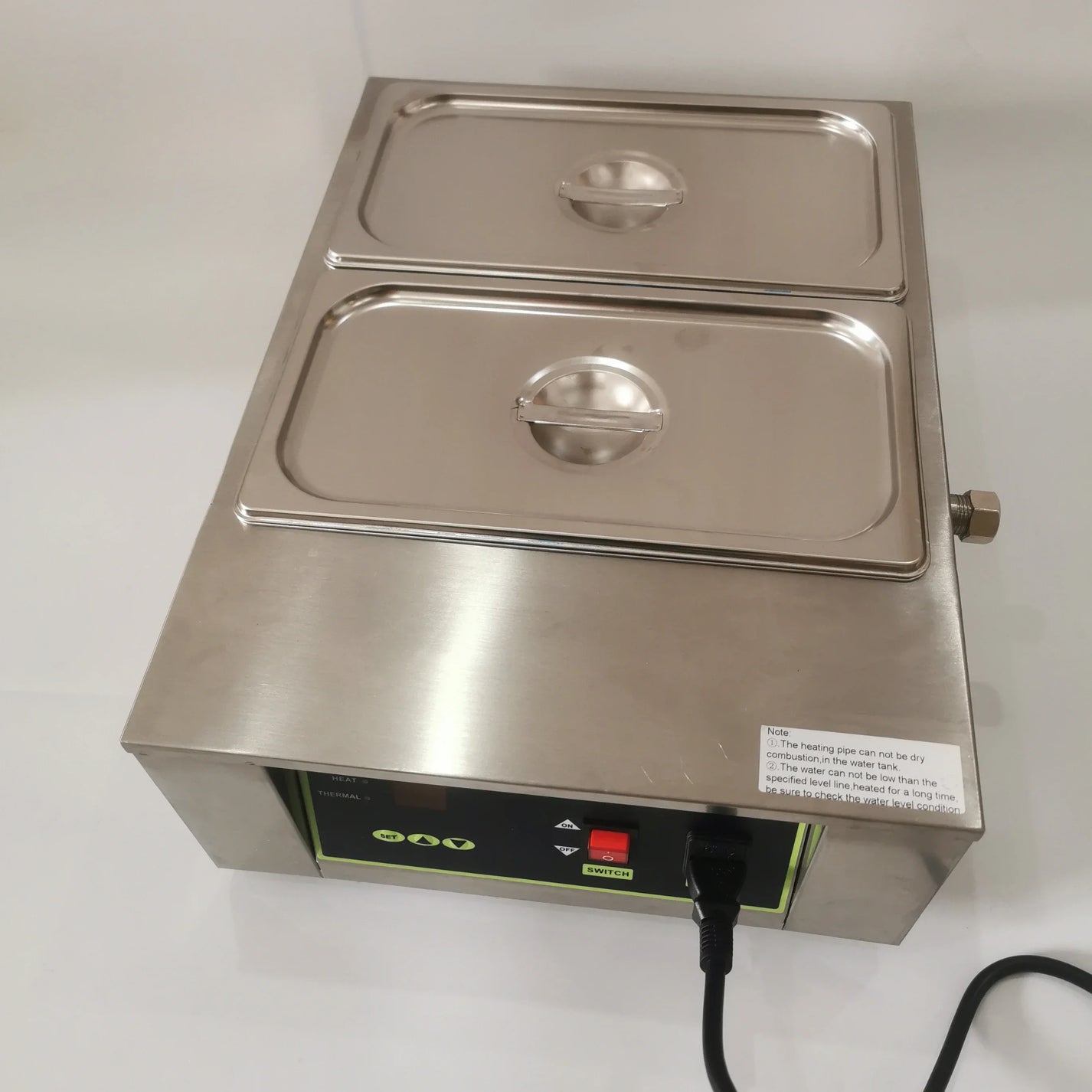 2-tank chocolate melting machine with lids and digital control panel