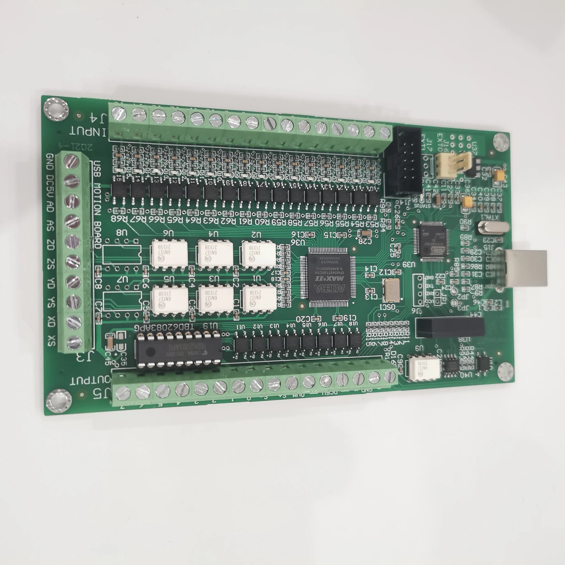 AKZ250 Mach3 USB CNC motion controller board top view showing input and output terminals