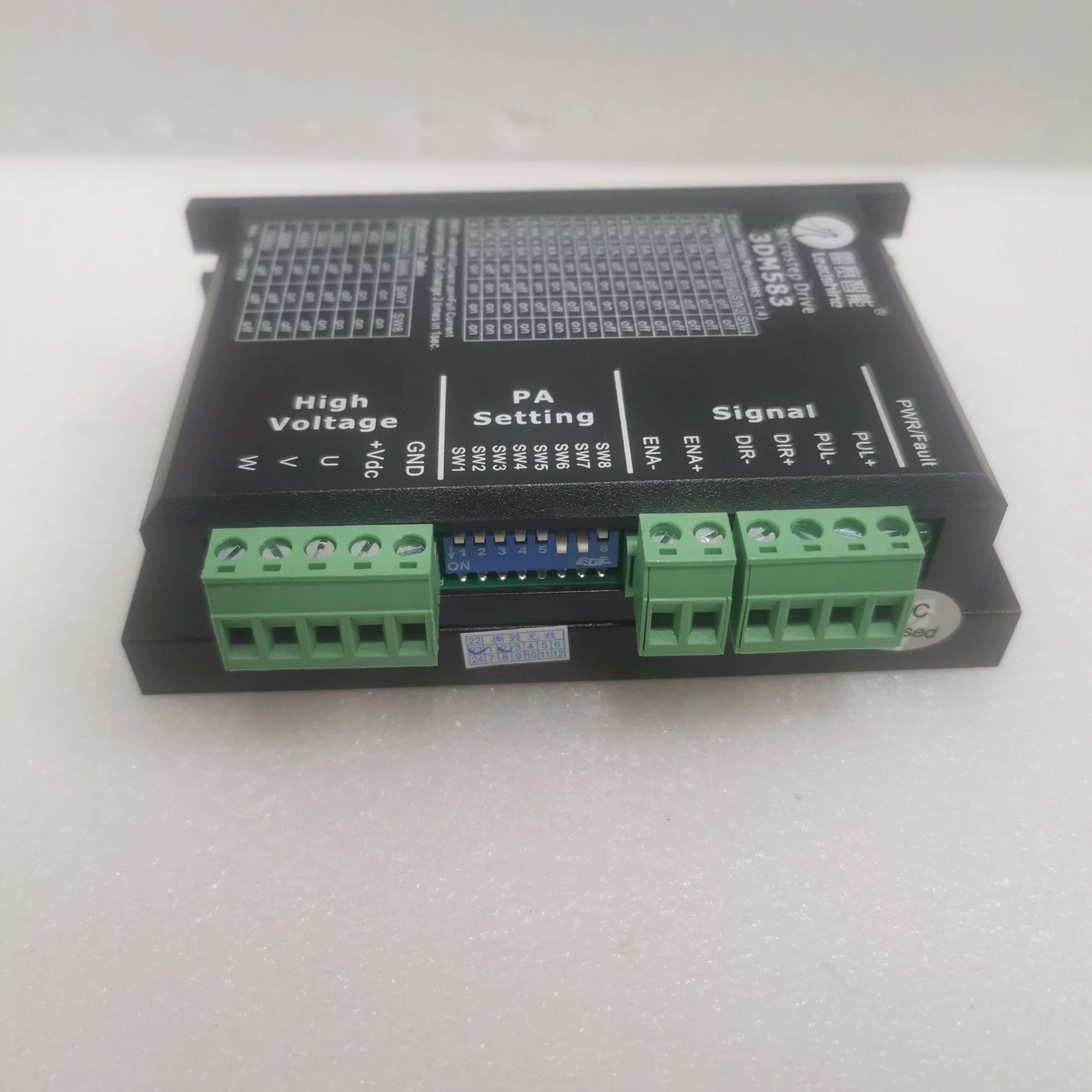 3DM583 microstep driver front terminals for PUL DIR ENA signals and DC power