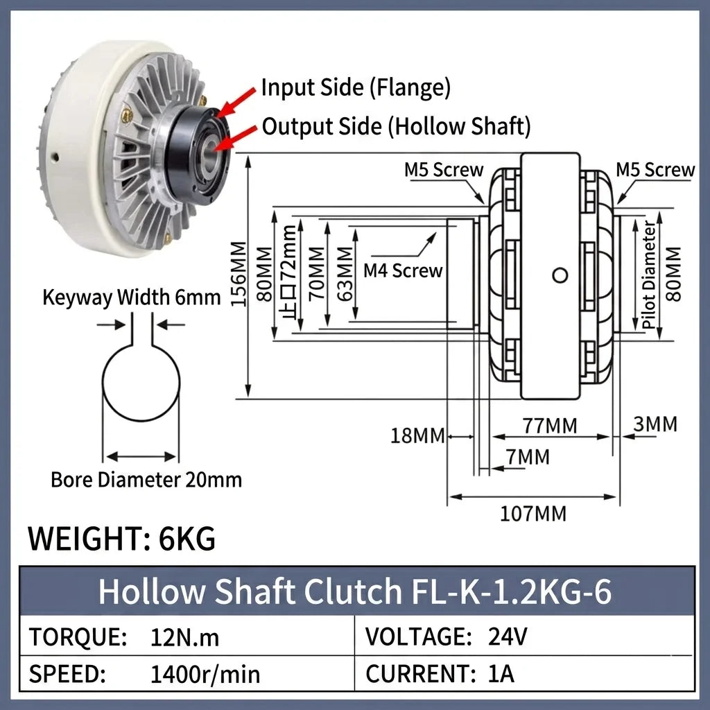 DC24V Magnetic Powder Clutch Hollow Shaft 6Nm 12Nm 25Nm for Tension Control Winding Printing product image 7