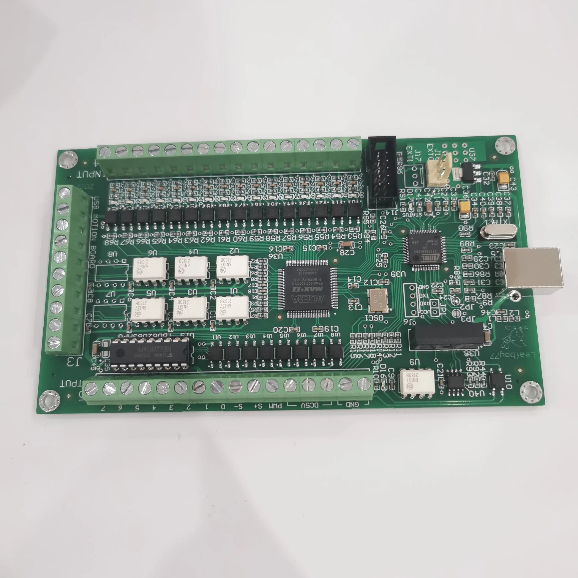 LF77-AKZ250-USB2(B) motion controller board front view with USB port and terminal blocks