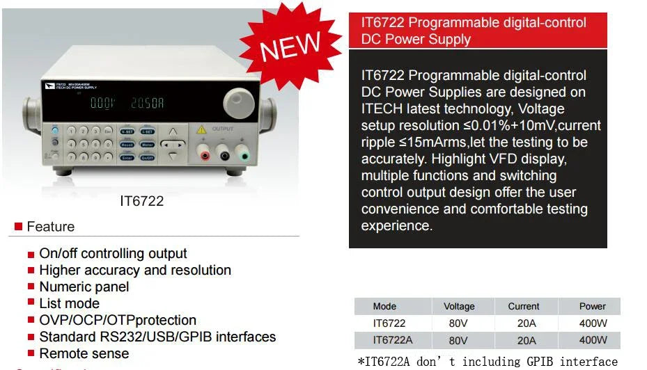 ITECH IT6722 / IT6722A Programmable DC Power Supply | High Precision 0-80V 0-20A 400W product image 5