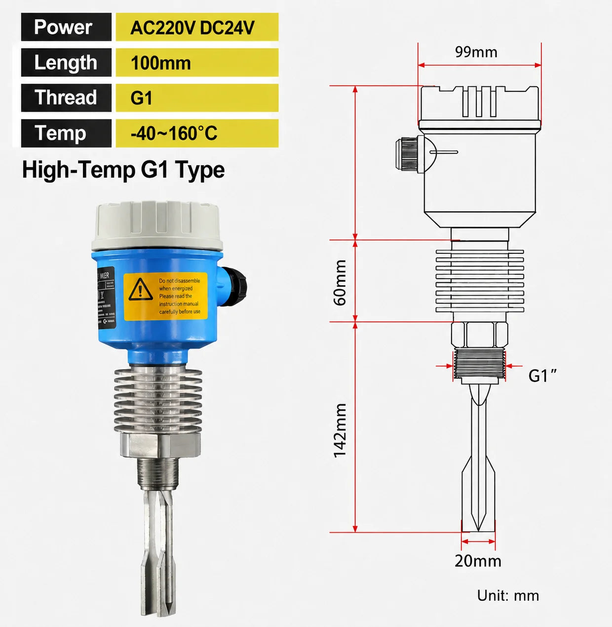 Tuning Fork Level Switch Vibrating Fork Liquid Level Sensor Point Level Detector DC24V product image 8