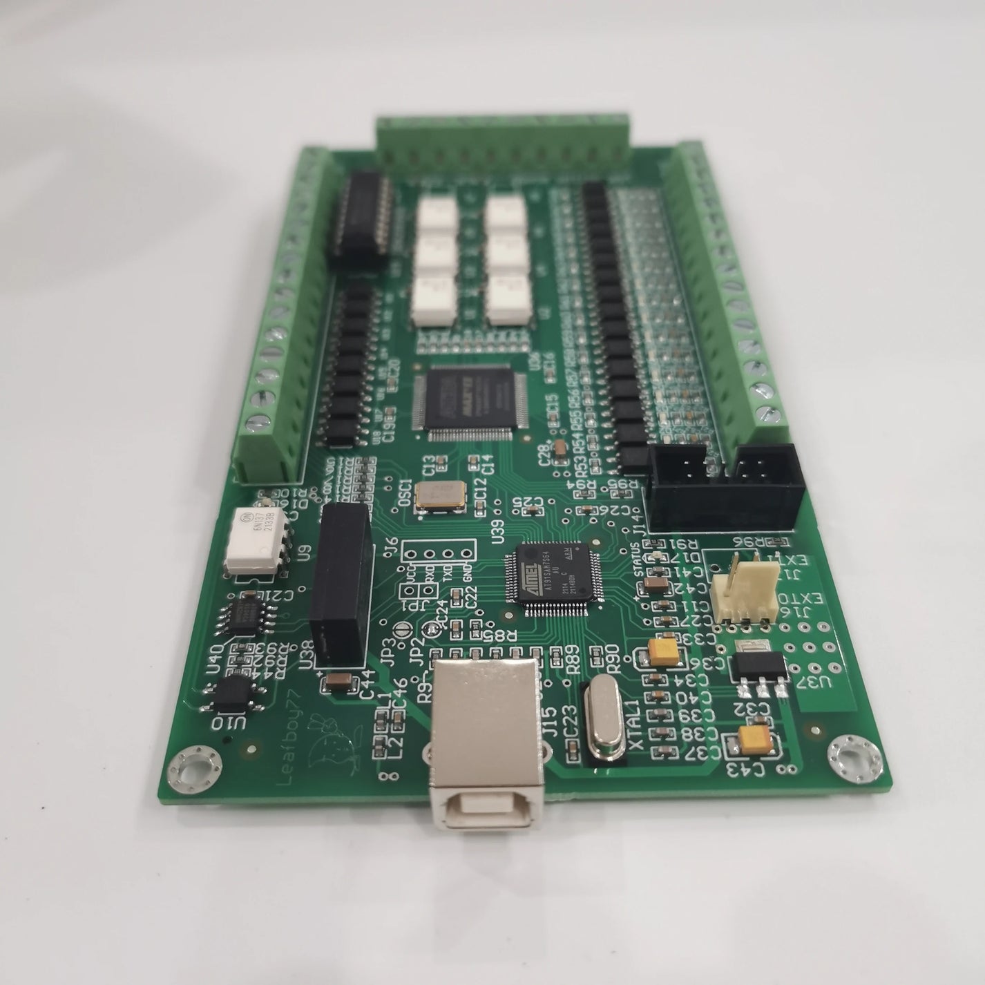 AKZ250 USB motion board angled view with optocouplers and terminal connectors