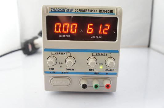 ZHAOXIN RXN-605D 60V 5A linear DC power supply front panel with LED voltage and current displays