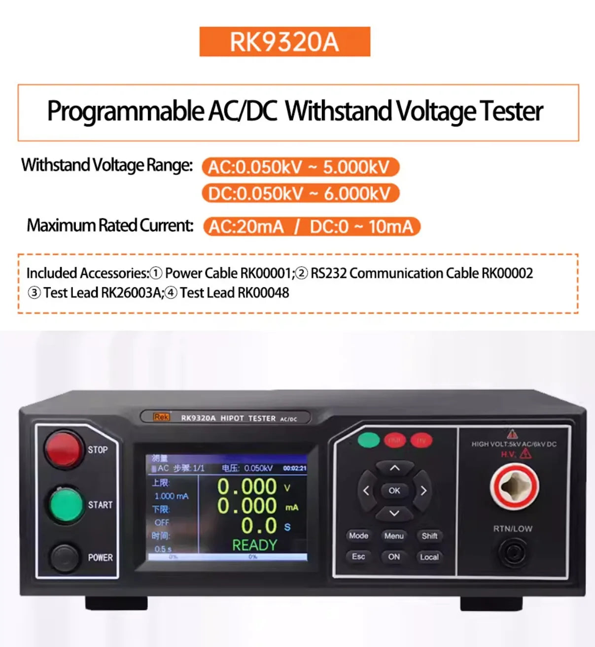 RK9310 RK9320 RK9320A RK9320B Programmable Hipot Tester AC 5kV DC 6kV Withstanding Voltage product detail image 7