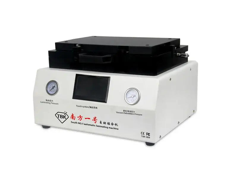 TBK-808 OCA vacuum laminating machine angled front view