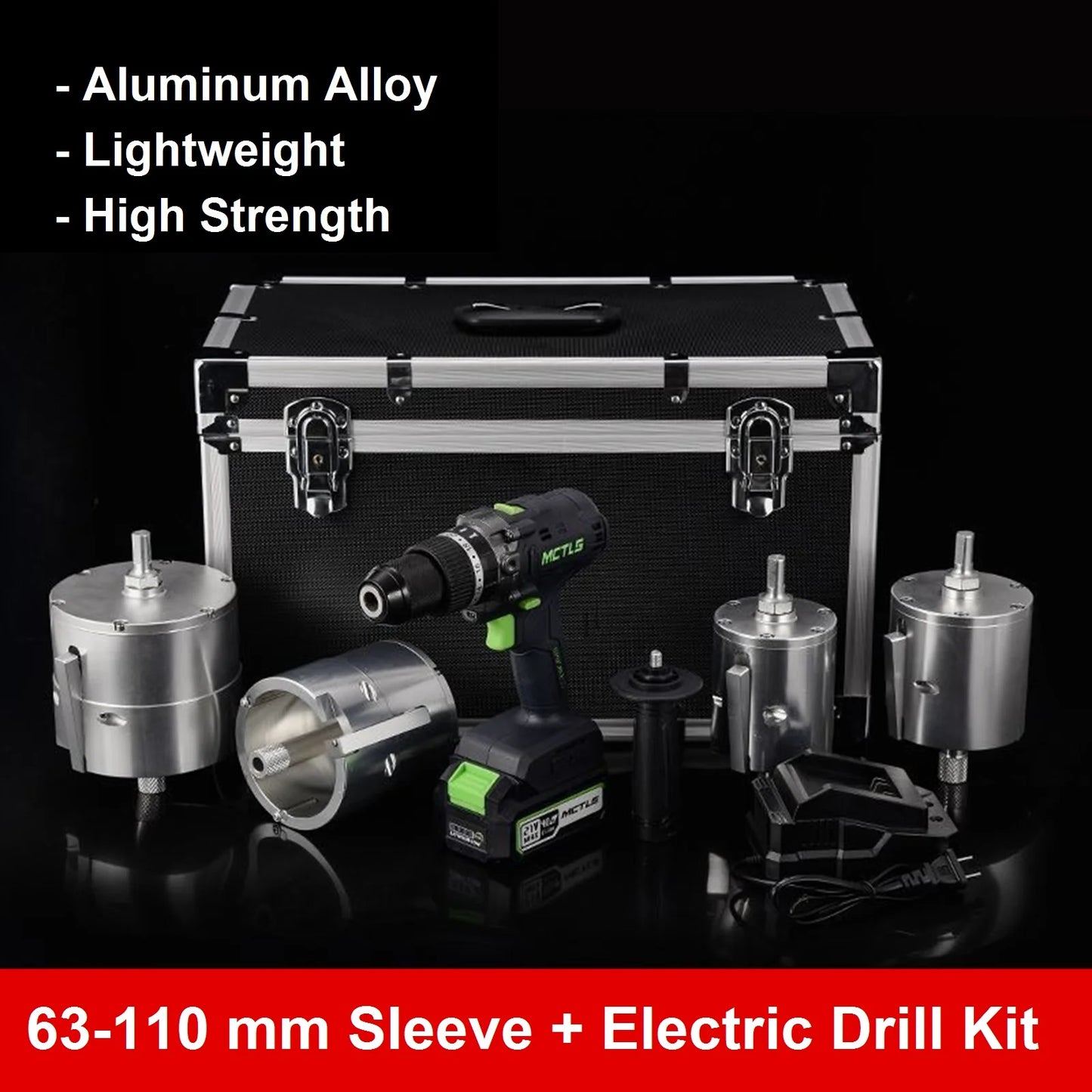 Pipe scraper drill set carrying case and sleeve cutter for 63-110 mm option