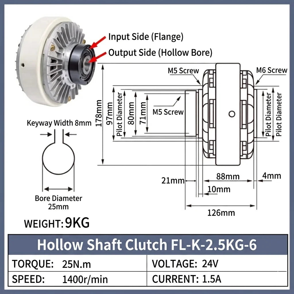 DC24V Magnetic Powder Clutch Hollow Shaft 6Nm 12Nm 25Nm for Tension Control Winding Printing product image 8