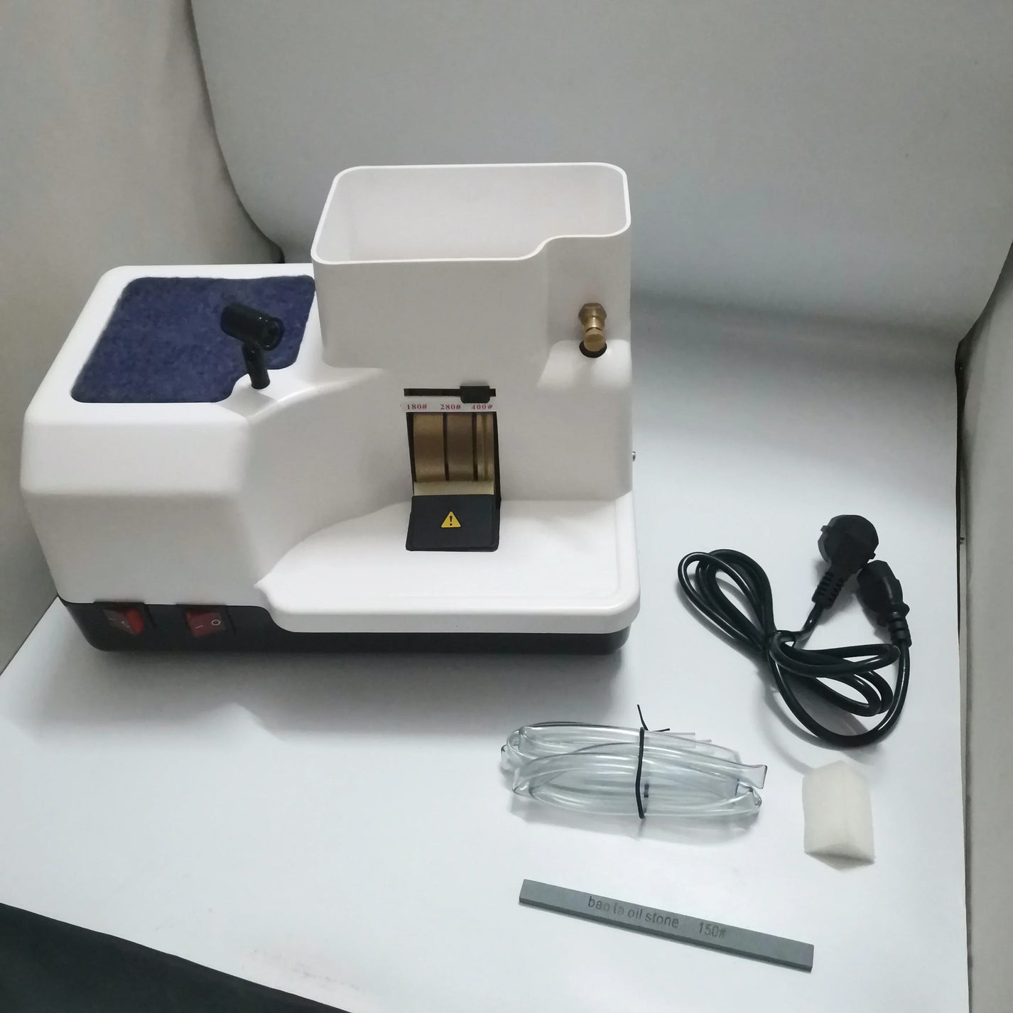 Manual optical lens grinder kit with power cord water hose protective glasses and oil stone