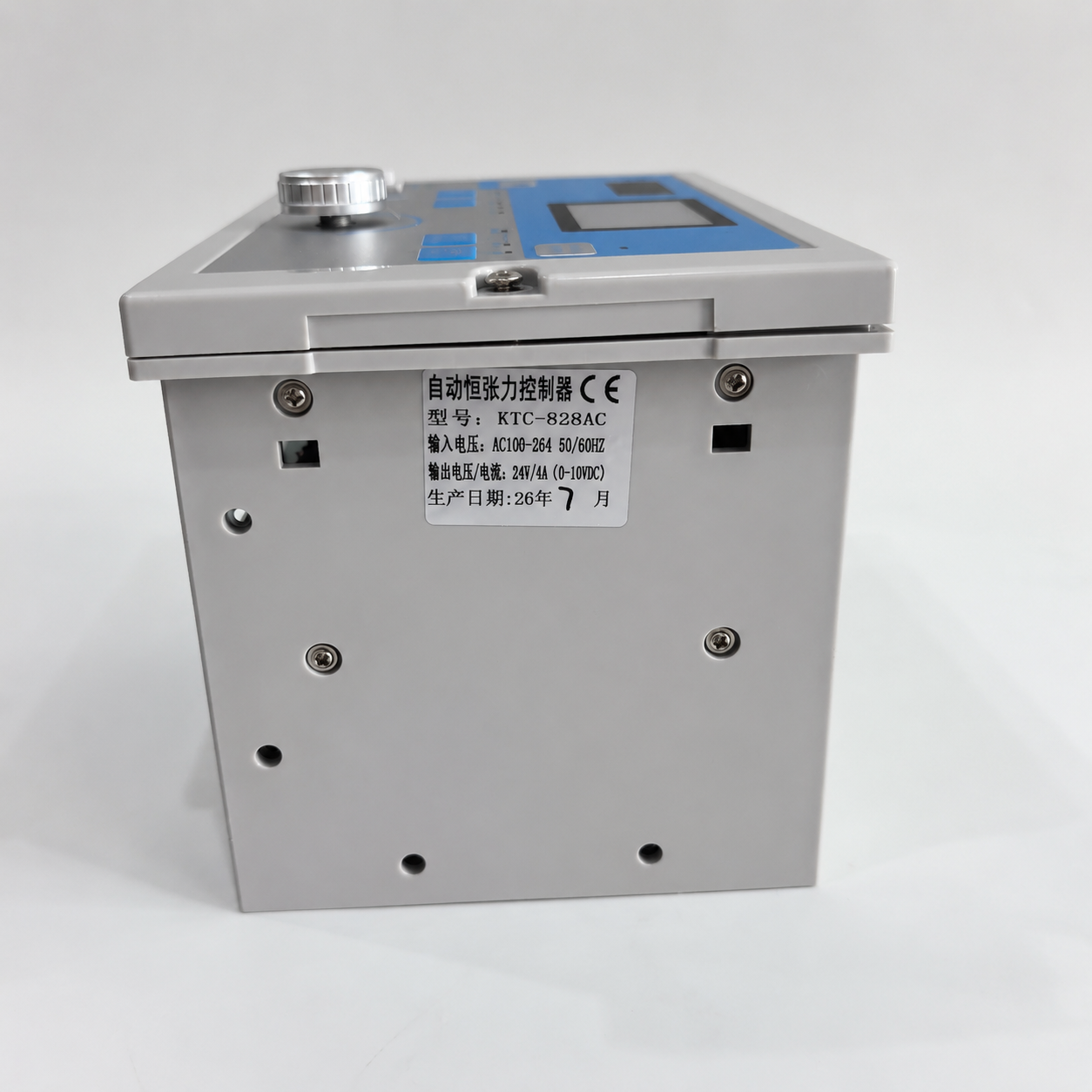KTC-828AC automatic tension controller side label showing 100-264V AC input and 24V/4A output