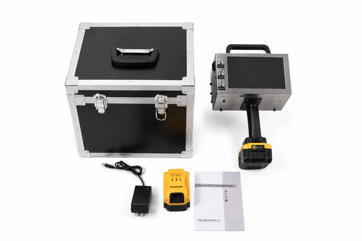 Handheld metal dot peen engraver with 7 inch screen and 150 x 40 mm marking range