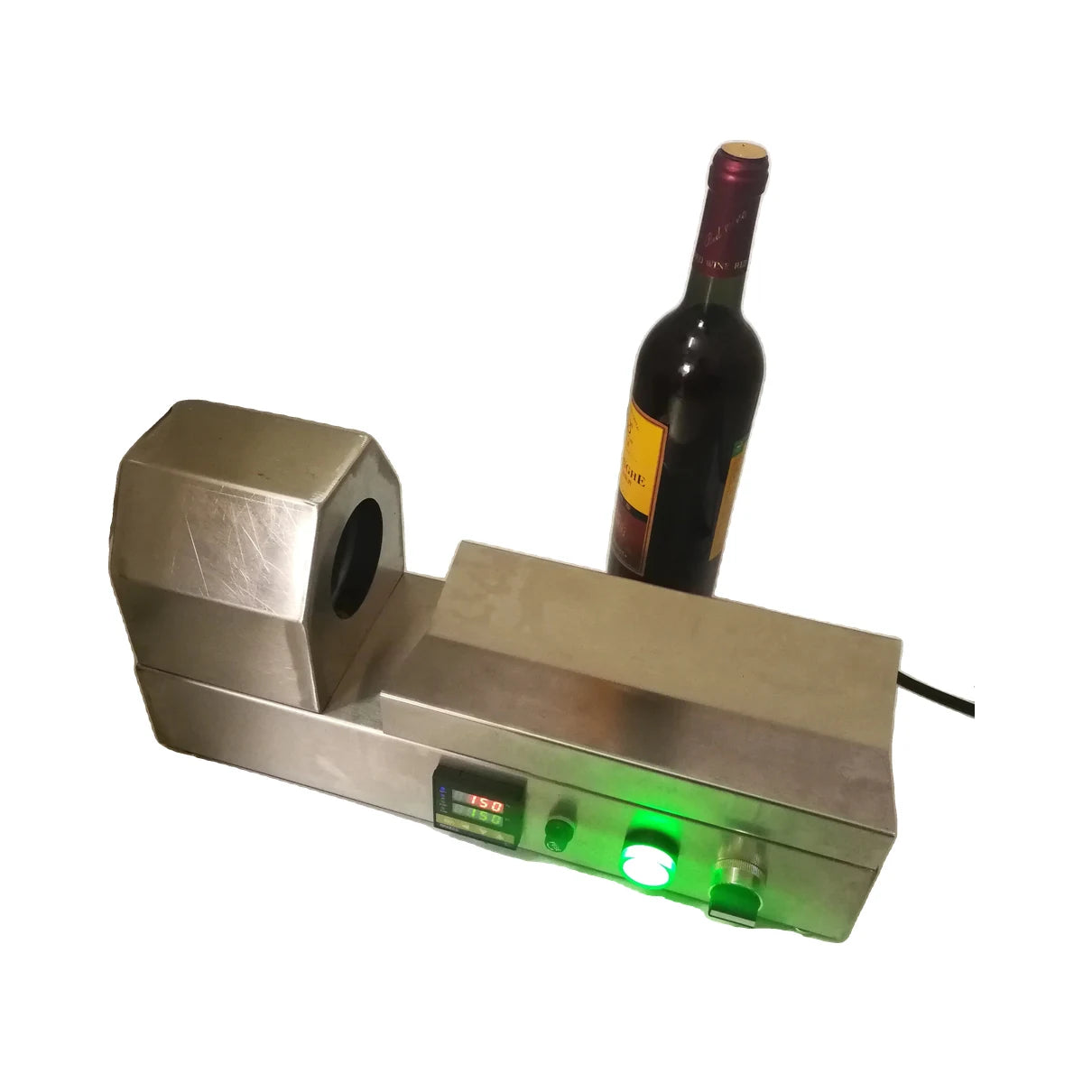Bottle cap shrinking machine with digital thermostat and wine bottle